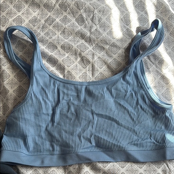 Blue Ribbed Women's Crop Top - Picture 2 of 2
